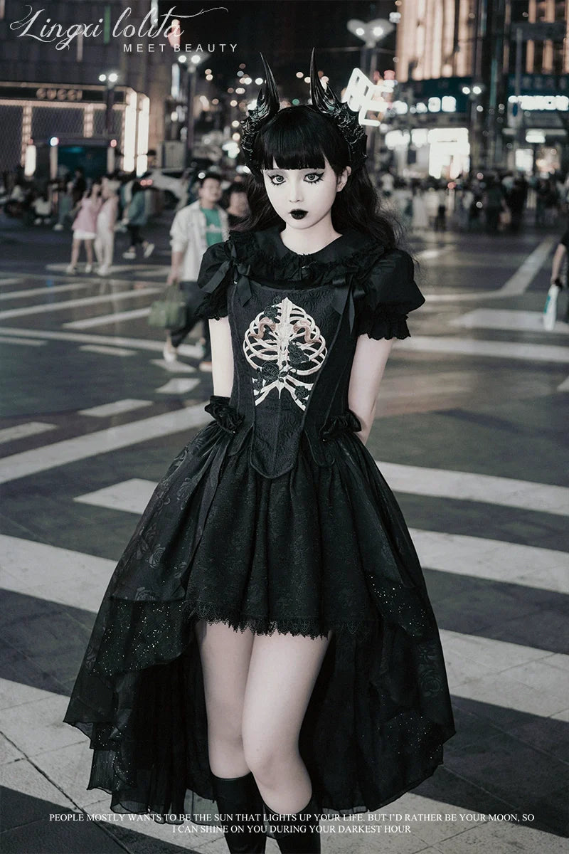 Lingxi Lolita - Bone island Gothic Lolita Corset Goth Blouse Skirt Set