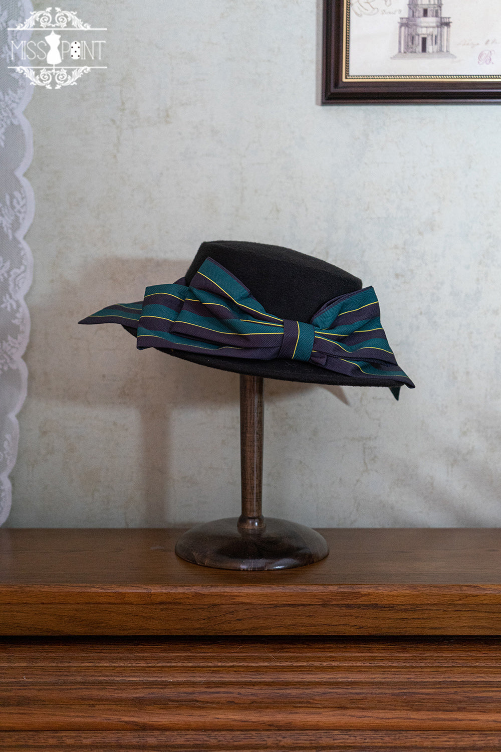 Miss Point - Stripped Lolita Headband Veil Hat Clip Necklace