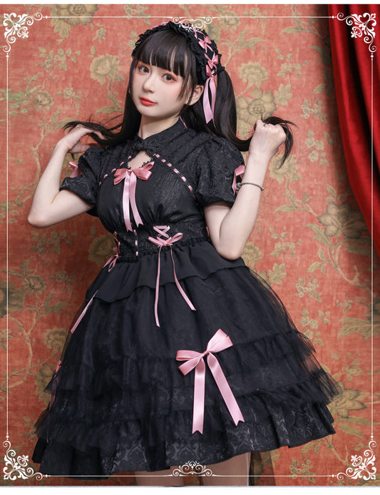 Eieyomi - Kawaii Lolita OP Dress Summer Dress Short Sleeve