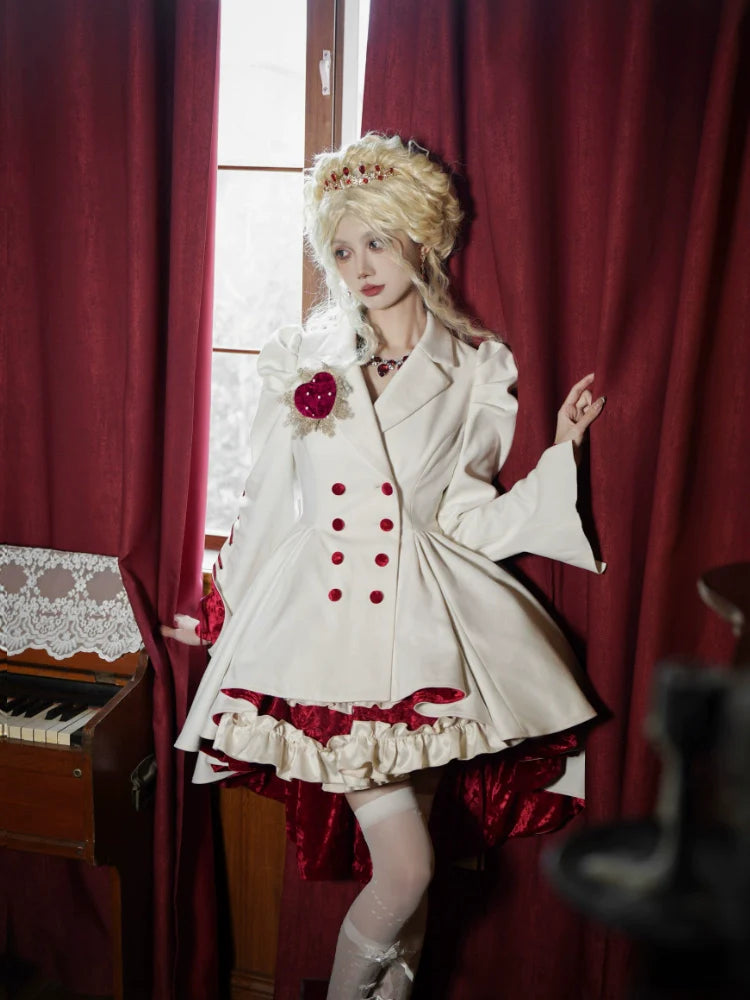 With PUJI - Mary's Heart - Classic Lolita Bodice Dress with Invisible Strap Irregular Coat