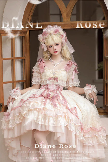 MieYe - Diana Rose - Bridal Lolita Dress Short Wedding OP with Accessories