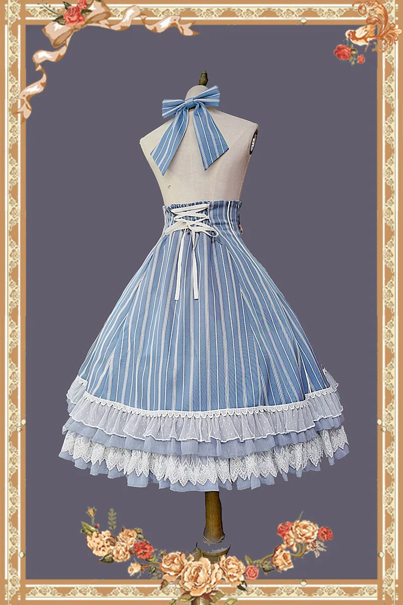 Infanta - Elegant Lolita Stripe High-waist Jumper Dress Set and Cape