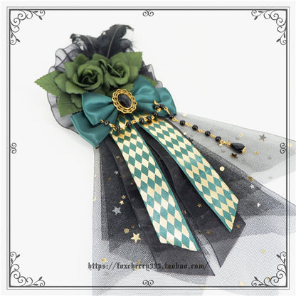 Fox Cherry - Green Lattice Rabbit Ear Bow Lolita Hat Headdress