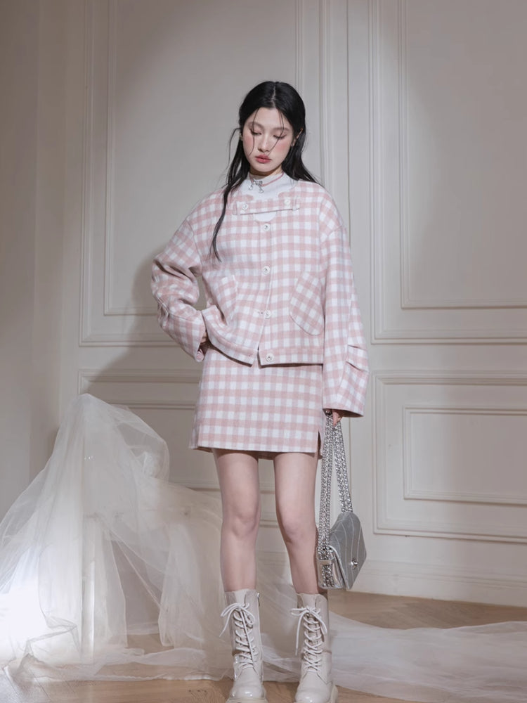 Plaid jacket + skirt【s0000007221】