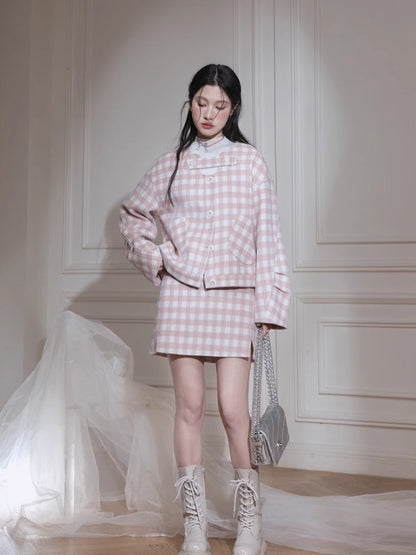 Plaid jacket + skirt【s0000007221】