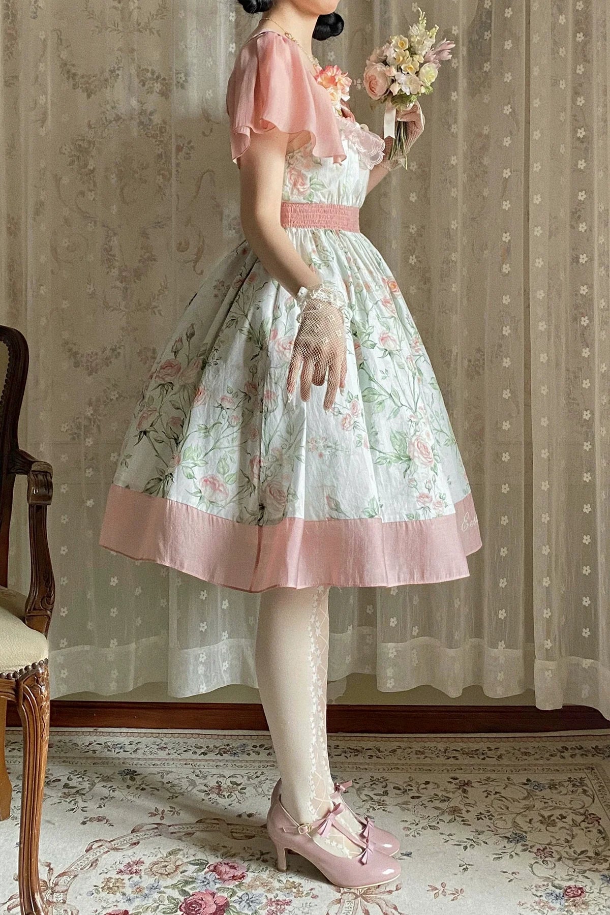 EESSILY - The Rose Dowry - Daily Cotton Lolita OP Dress V-neck Dress