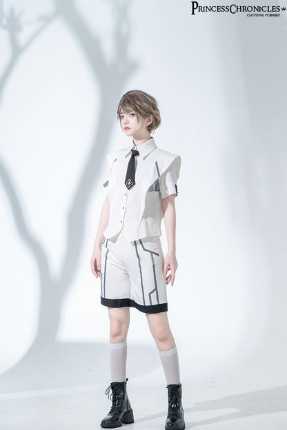 Princess Chronicles - Dry sea and Ashlar - Handsome Futuristic Style White Short Set