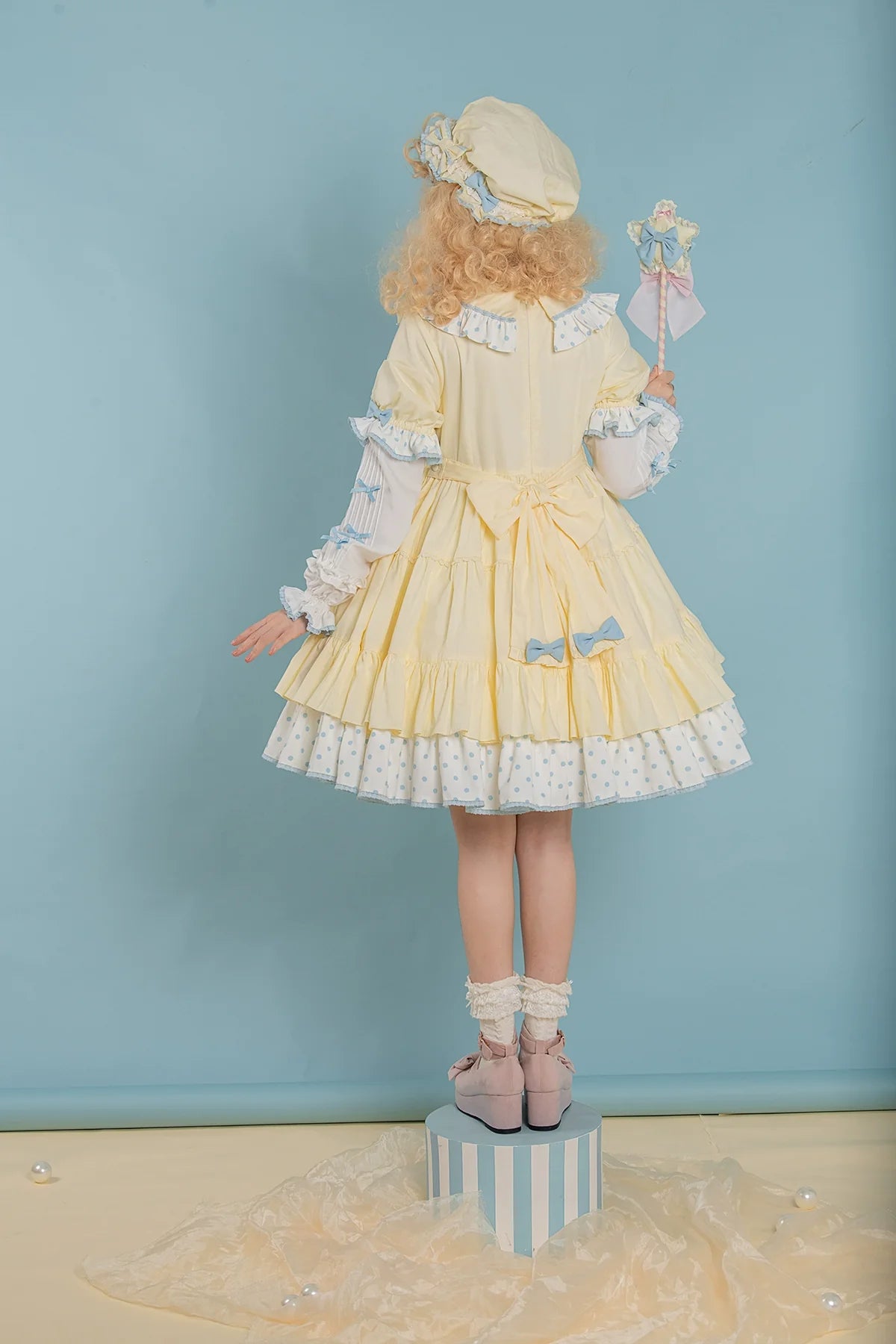 Vcastle - Sweet Lolita OP Dress Splicing Sleeve Apron Dot Print Dress