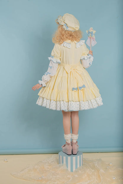 Vcastle - Sweet Lolita OP Dress Splicing Sleeve Apron Dot Print Dress