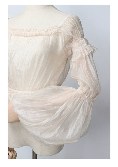 Balladeer - Classic Lolita Shirt Puff Sleeves Open Shoulder Blouse