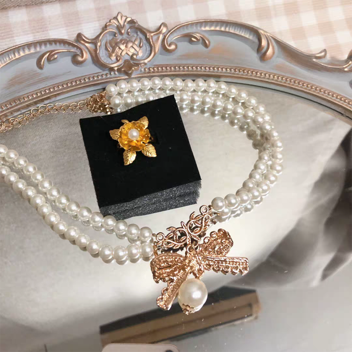 Rose of Sharon - Classical Lolita Pearl Ring Rose Flower Ring