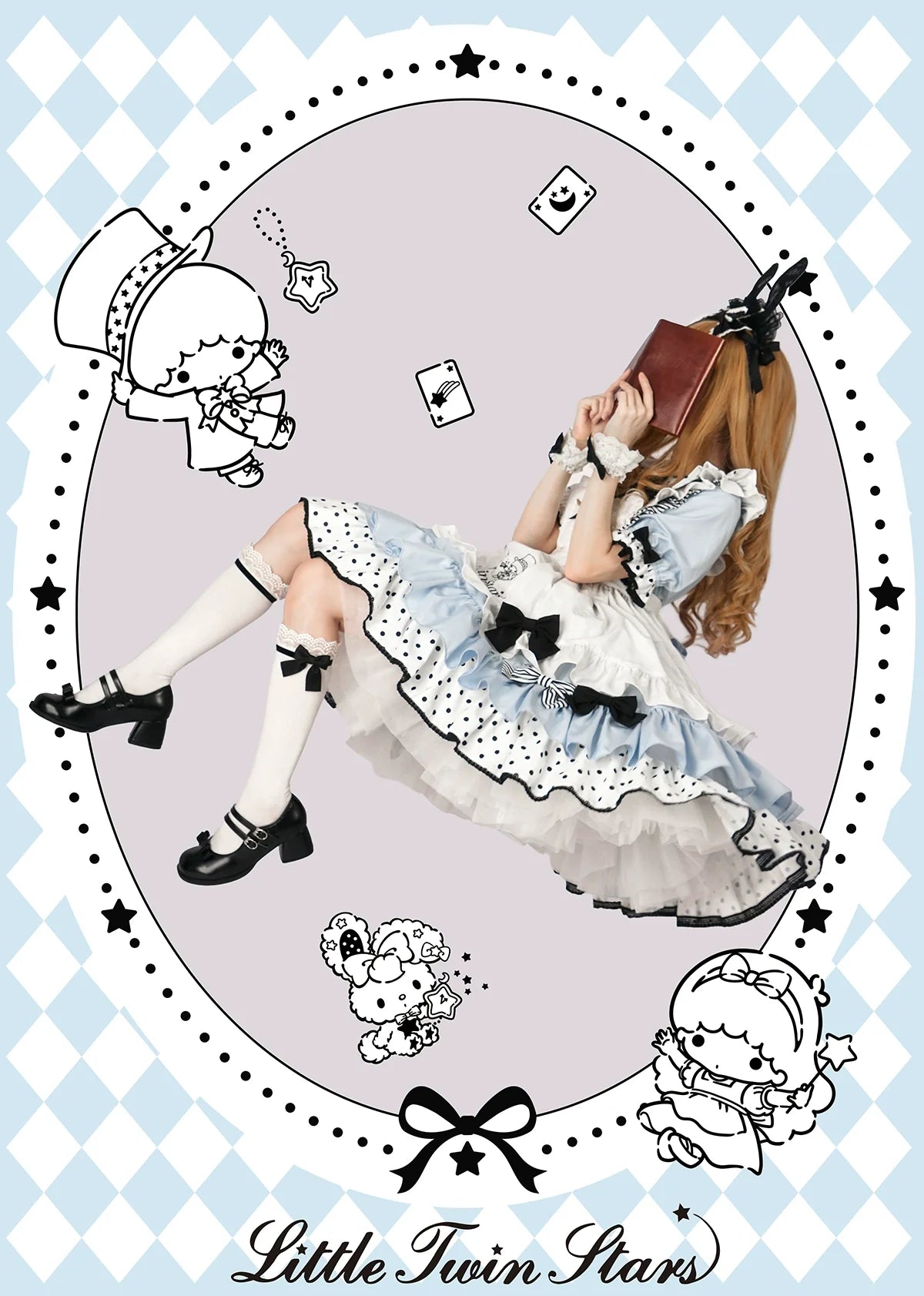Vcastle - Sweet Lolita OP Dress Splicing Sleeve Apron Dot Print Dress
