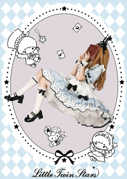 Vcastle - Sweet Lolita OP Dress Splicing Sleeve Apron Dot Print Dress