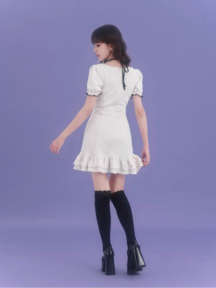 Strap halter neck short sleeve dress【s0000007842】
