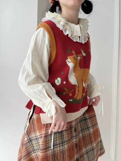 Miss Point - Chubby Fox in the Forest - Kawaii Lolita Vest Customized Lolita Sweater