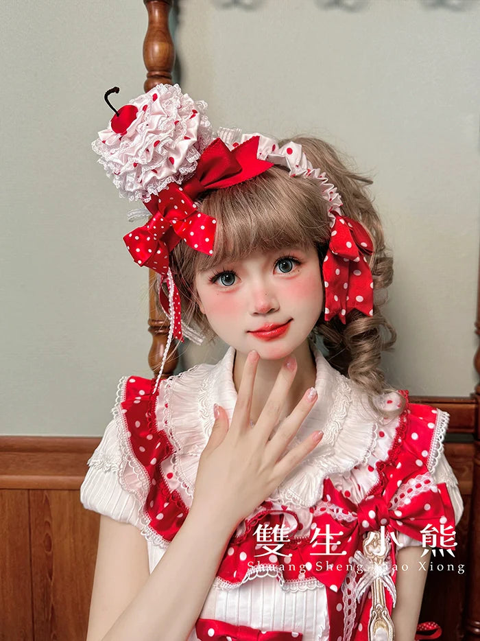 Shuang Sheng Xiao Xiong - Bite The Cake - White Sweet Lolita Blouse, Lace-Up Back