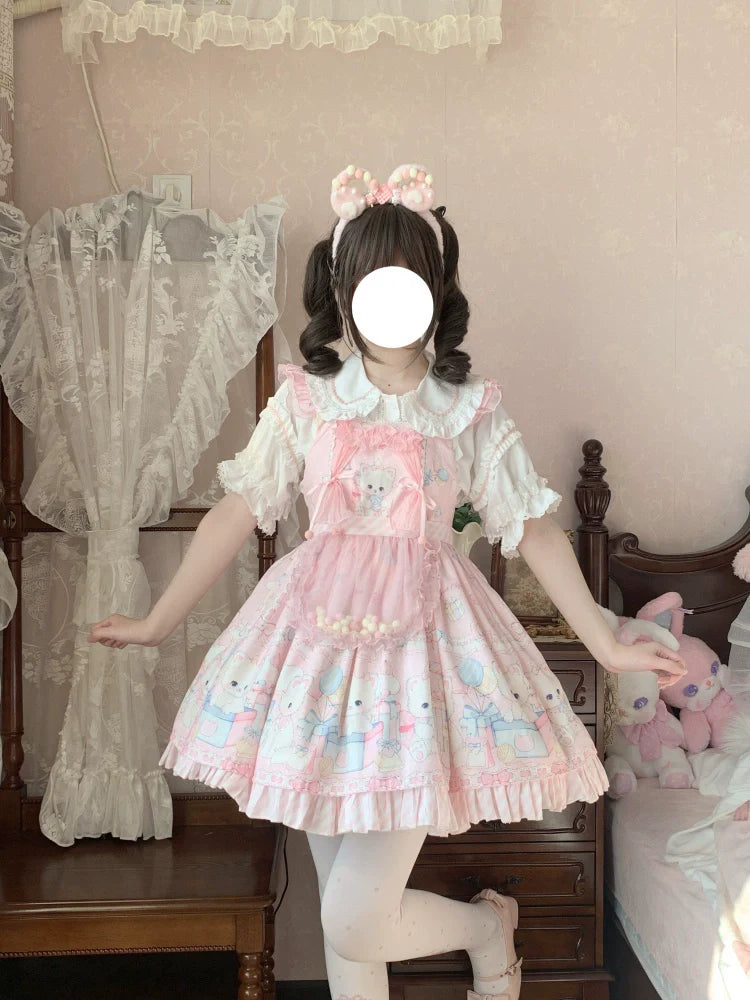 Suiyi - Meow Pompom - Sweet Lolita Salopette Dress Suit, Cat Print