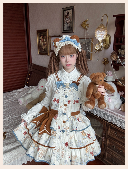 Cheese Mee Mee - Seaside Tea Party - Sweet Lolita Dress Cute Print JSK and Cape