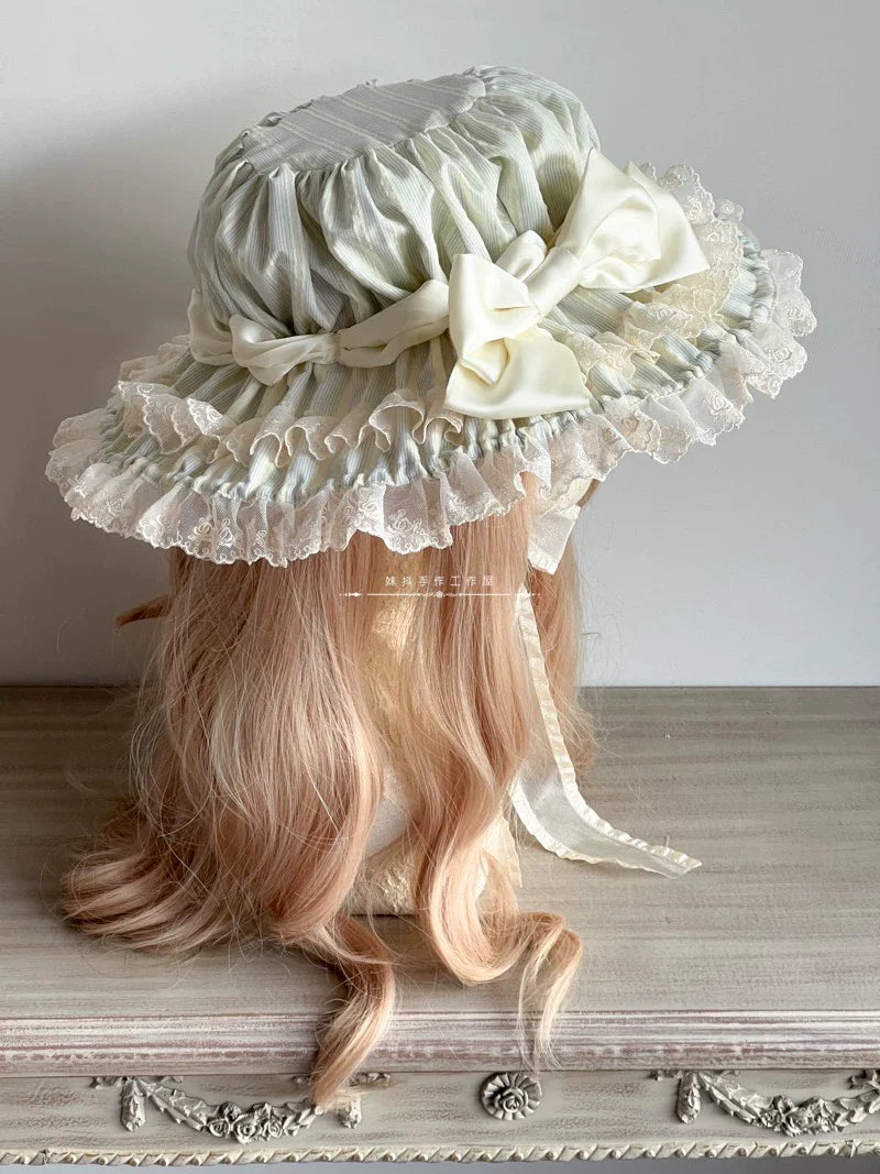MAID - Vintage Lolita Hat Striped Lace Hat
