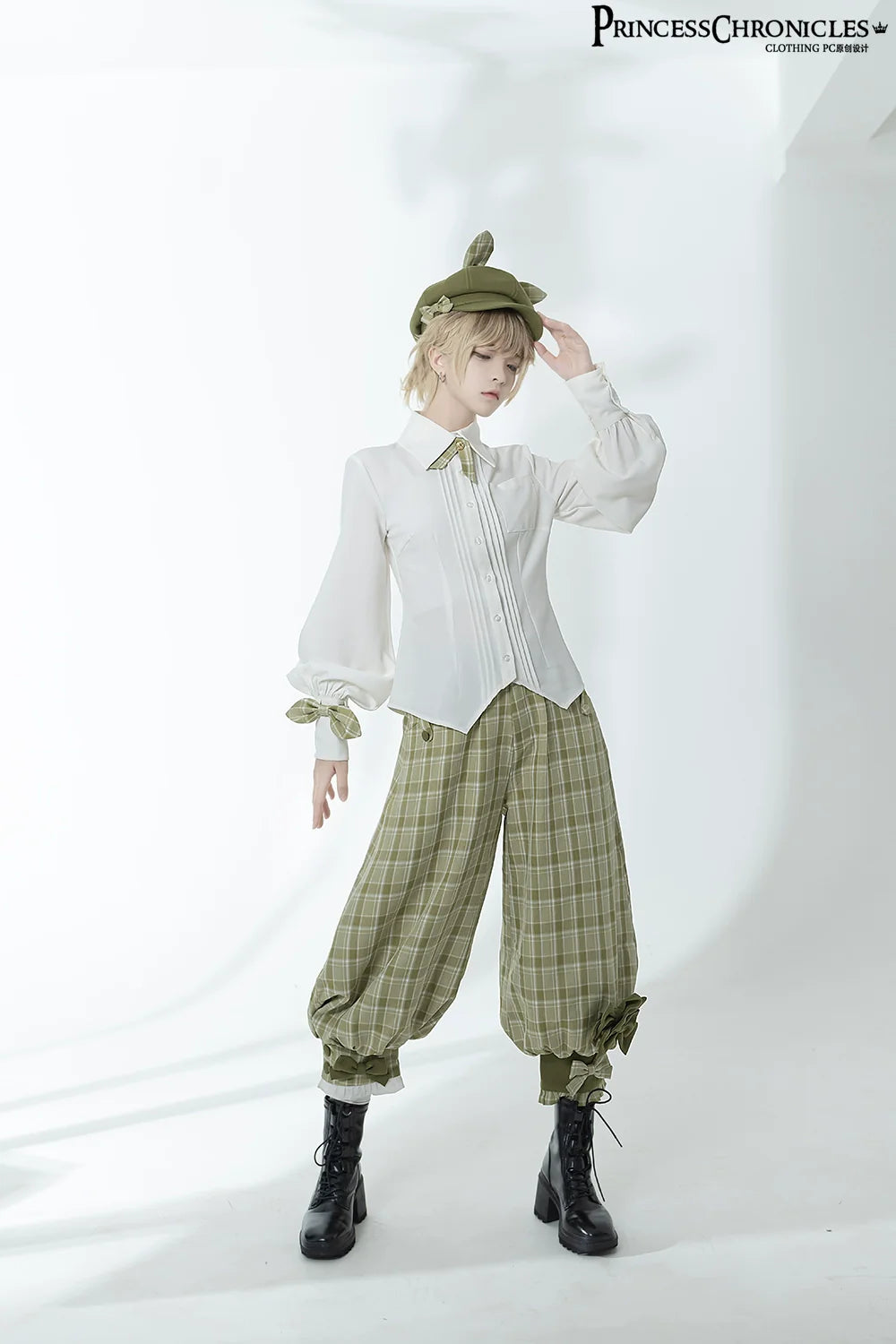 Princess Chronicles - Secret Morning Paper - Ouji Lolita Shirt, Matcha Green Capri Pants