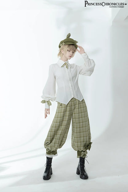 Princess Chronicles - Secret Morning Paper - Ouji Lolita Shirt, Matcha Green Capri Pants