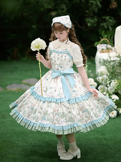 With PUJI - Oriole Time - Country Lolita JSK and OP Dress, Floral and Bird Print