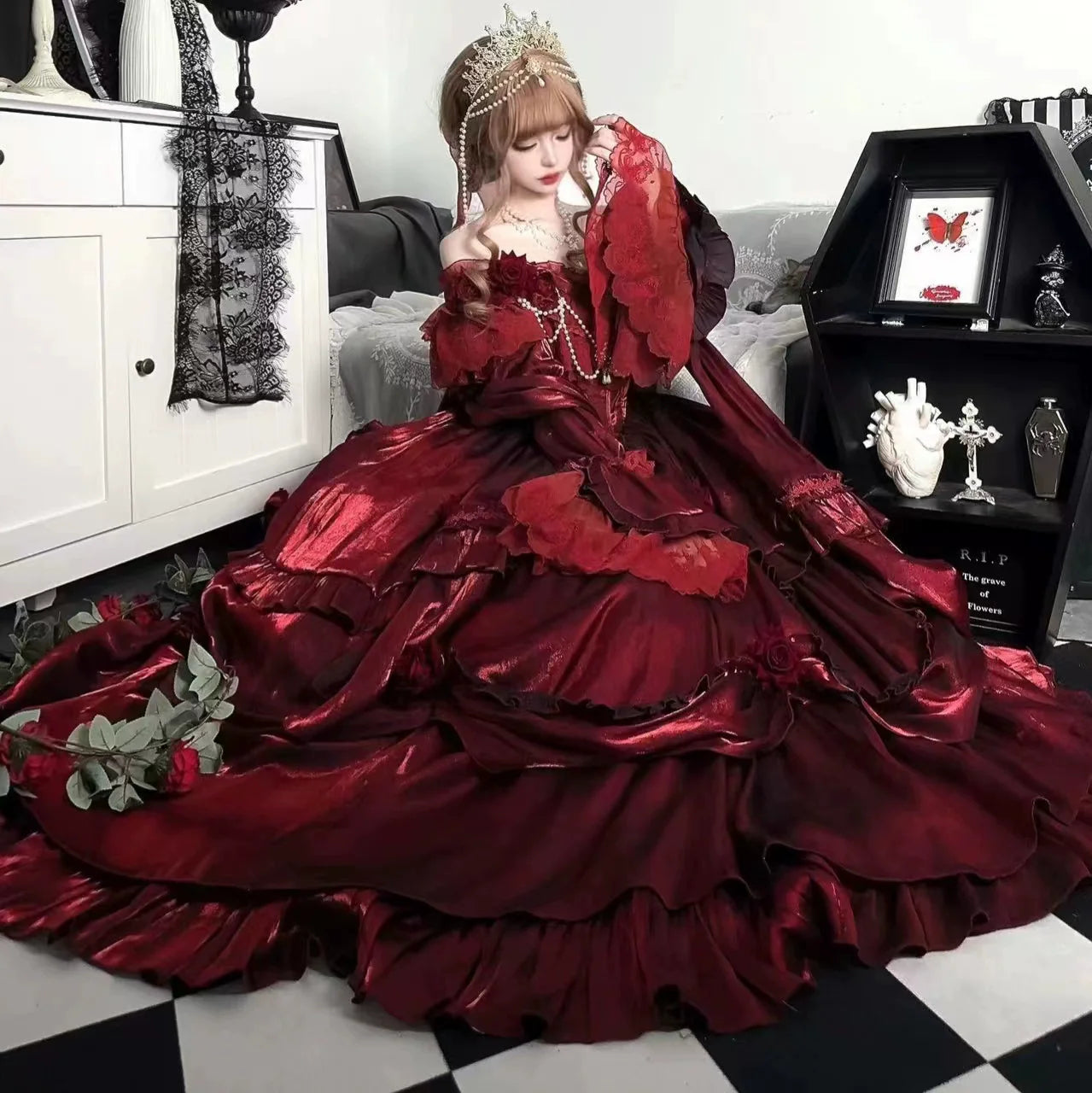 Meowing and fruity - Tana Manor - Classic Lolita OP Dress, Floral Decoration