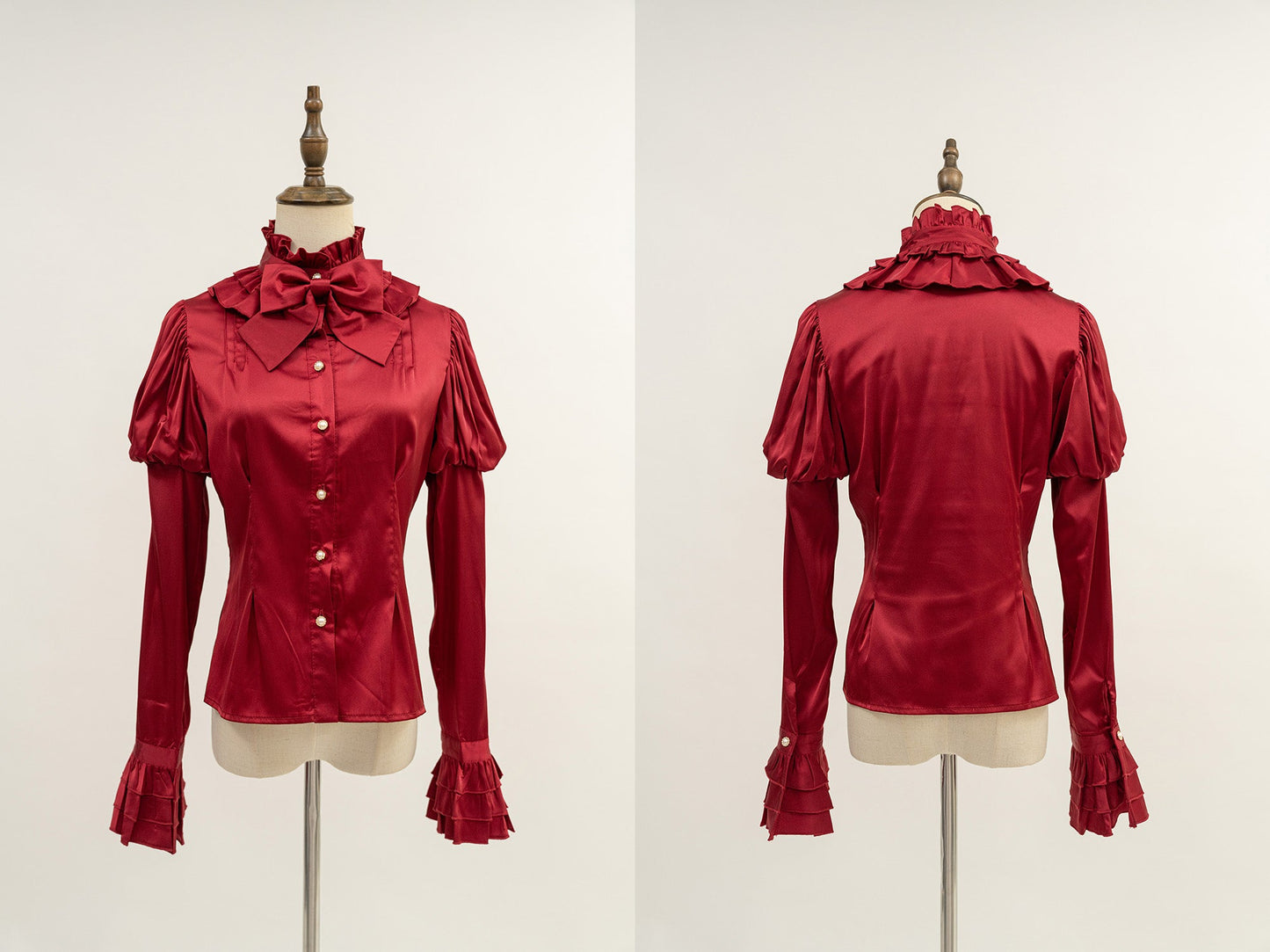 Nn Star - Dragonbone Lily - Gothic Lolita Satin Shirt with Vintage Julie Sleeves