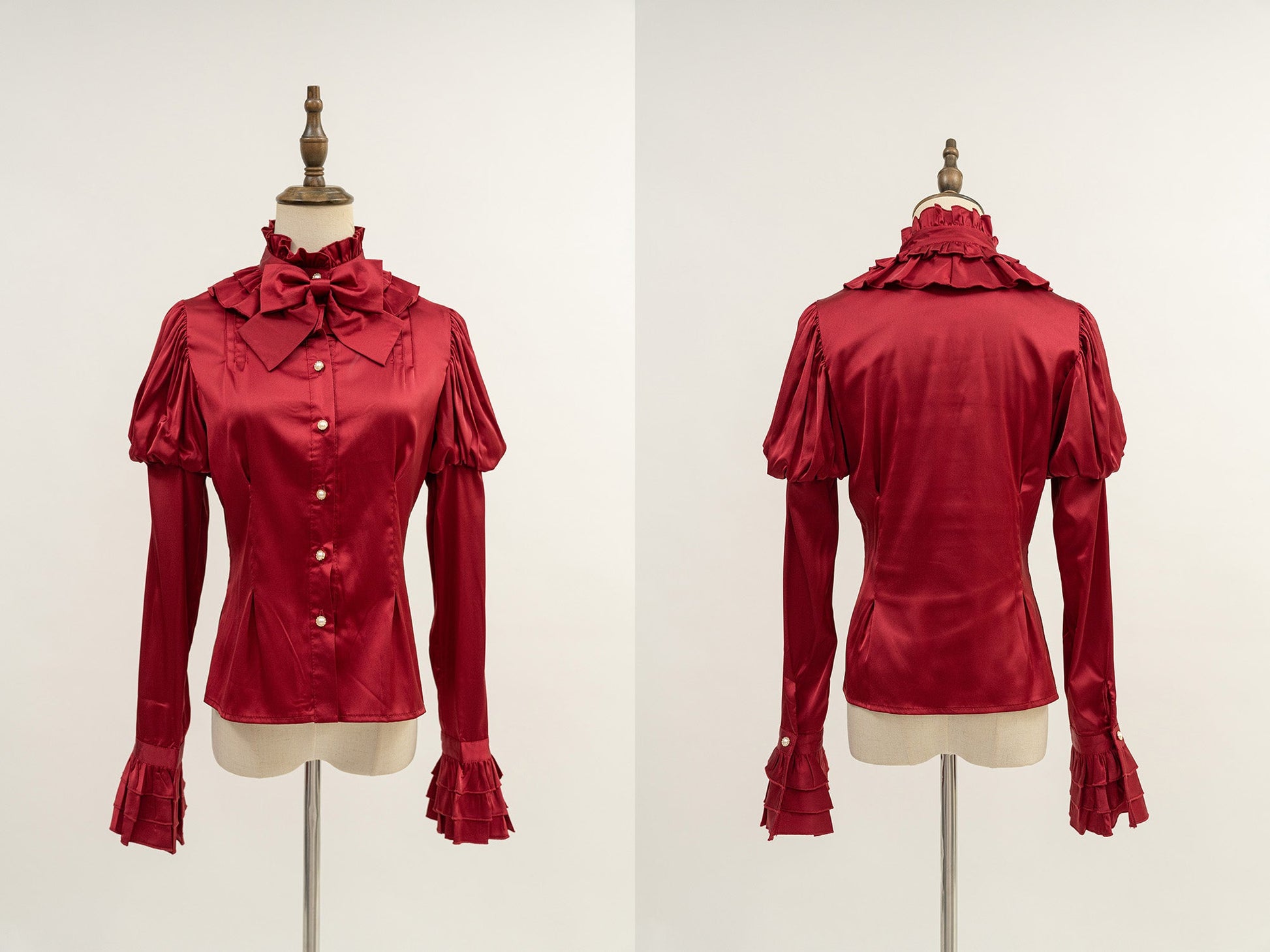 Nn Star - Dragonbone Lily - Gothic Lolita Satin Shirt with Vintage Julie Sleeves