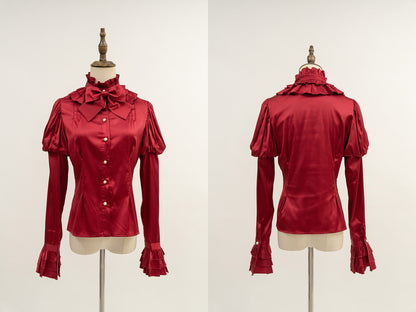 Nn Star - Dragonbone Lily - Gothic Lolita Satin Shirt with Vintage Julie Sleeves