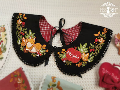 Miss Point - Chubby Fox in the Forest - Kawaii Lolita Accessories Knitted Fox Scarf Embroidered Faux Collar