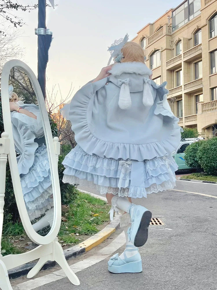 ZhiJinYuan - Winter Kawaii Lolita Cape with Bunny Ear Hood