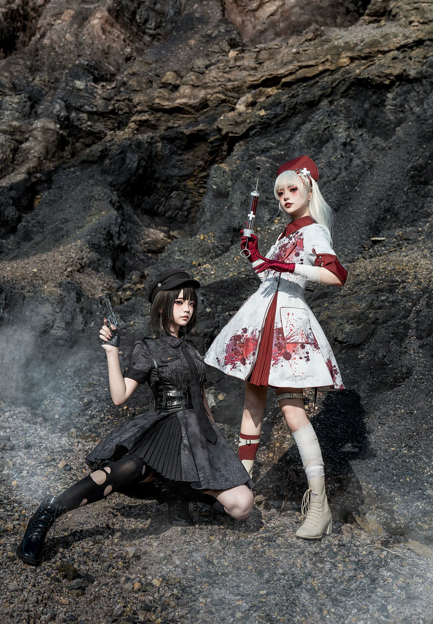 Your Highness - Iron Rose Black Mamba - Gothic Lolita OP Nurse Military Lolita Dress