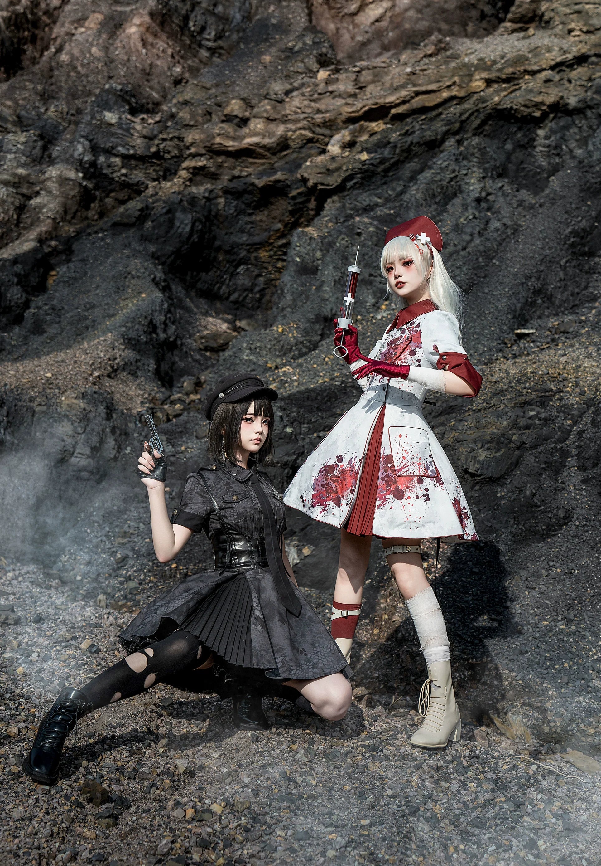 Your Highness - Iron Rose Black Mamba - Gothic Lolita OP Nurse Military Lolita Dress