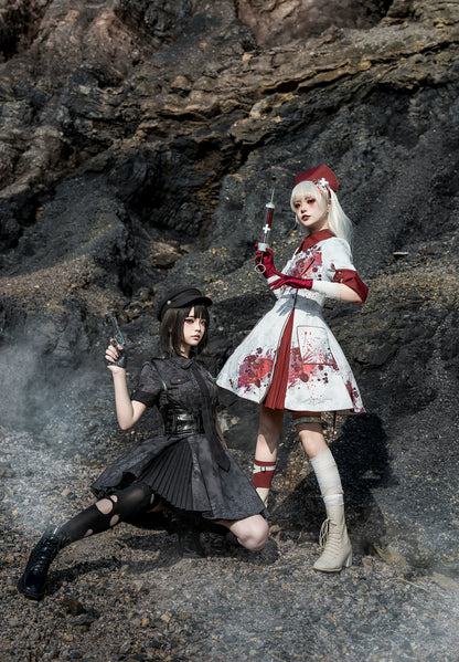 Your Highness - Iron Rose Black Mamba - Gothic Lolita OP Nurse Military Lolita Dress