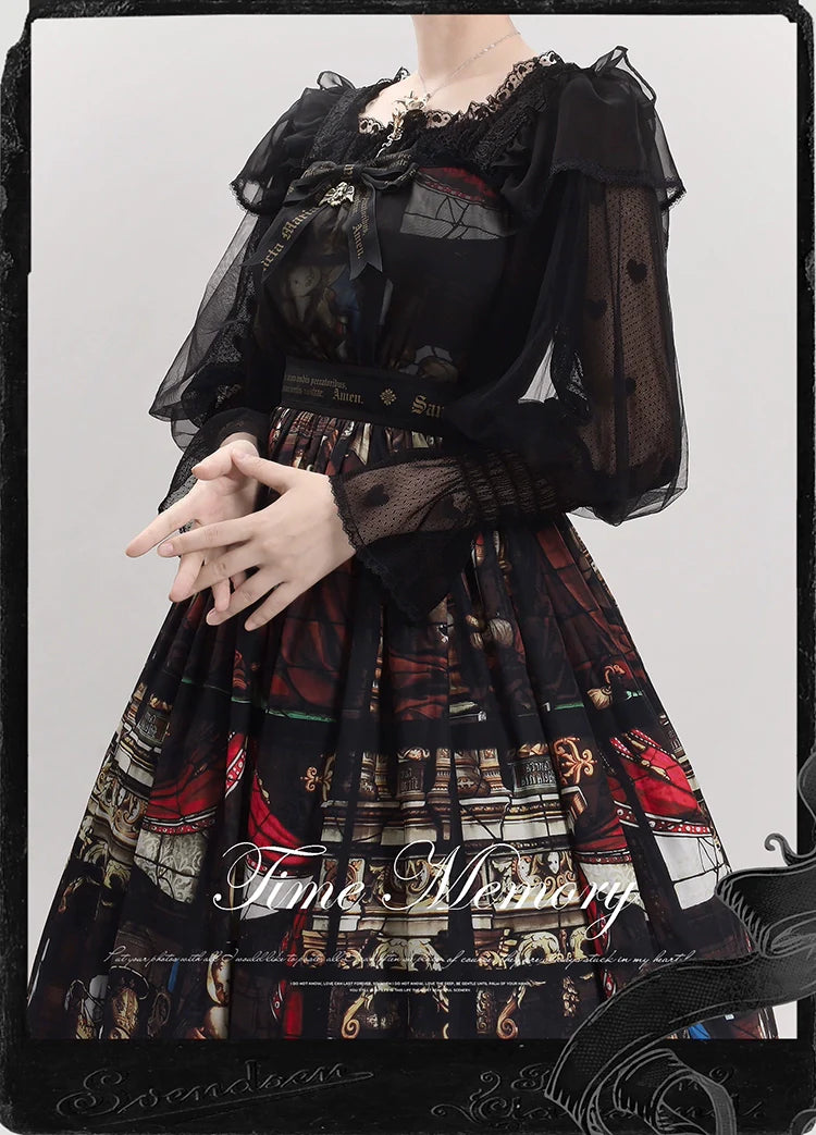 Time Memory - Layered Heart - Sheer Classic Shirt with Mutton Sleeves & Polka Dot