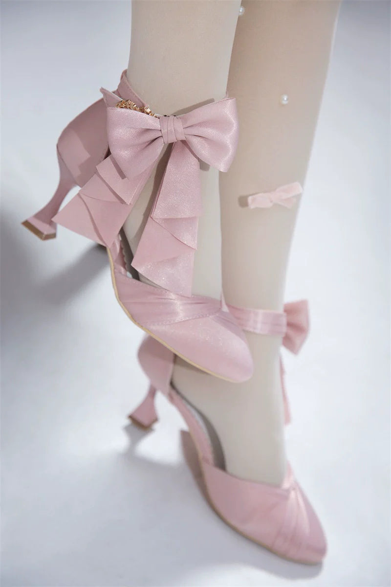 MR.Qiutian - Coronation - Elegant Lolita Shoes Satin Heels With Rose Buckle & Bow Clip