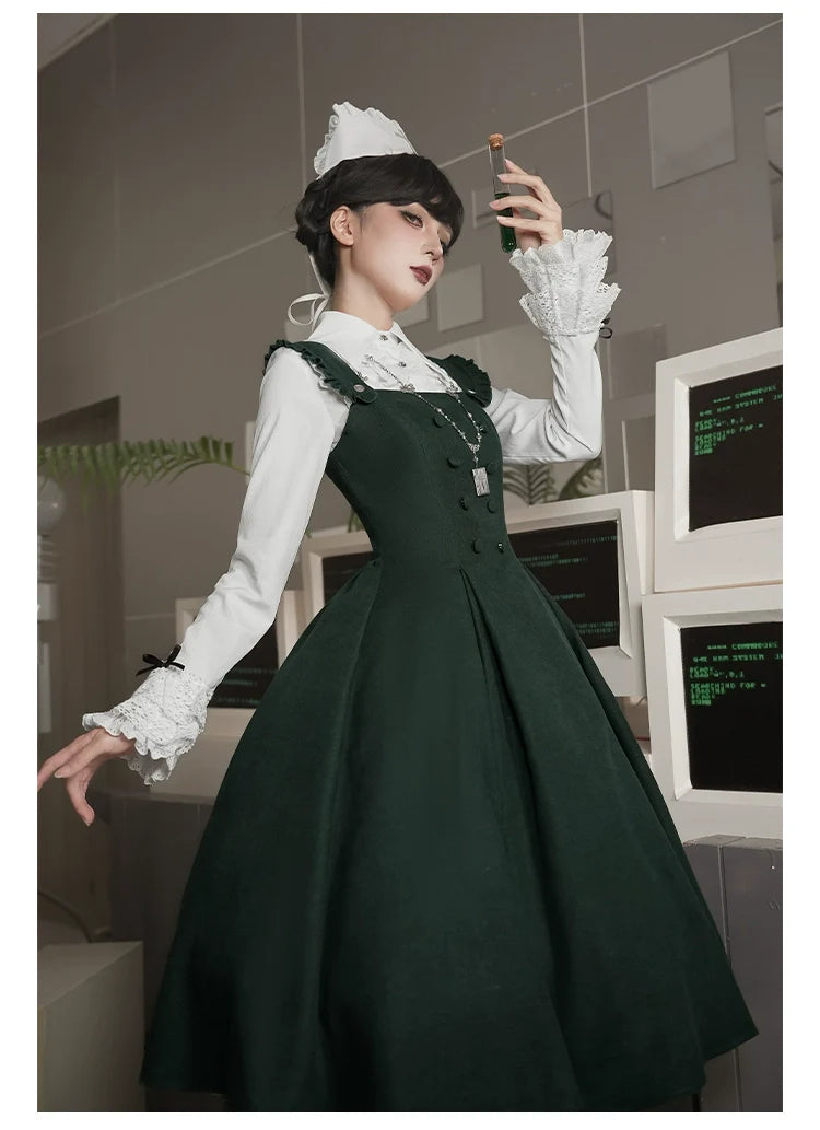 With PUJI - Letter and Poetry ﾂｷ Abyss Clinic - Gothic Lolita Green Dress Set