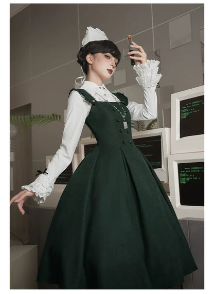 With PUJI - Letter and Poetry ﾂｷ Abyss Clinic - Gothic Lolita Green Dress Set