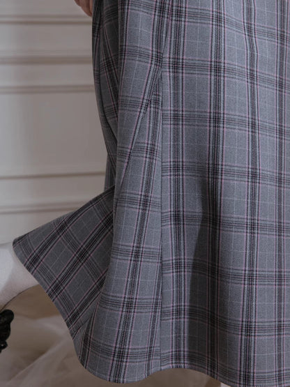 Plaid dress + pullover shirt set【s0000007222】