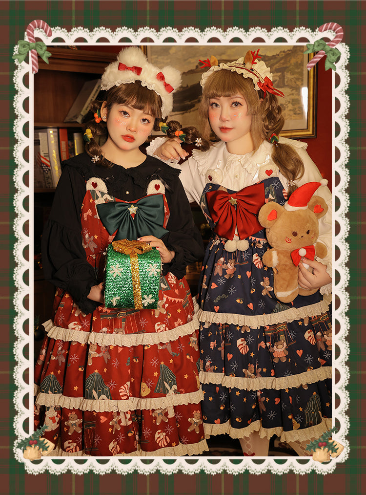 Yingtang - Plus Size Lolita Dress Set Christmas Winter Two-piece