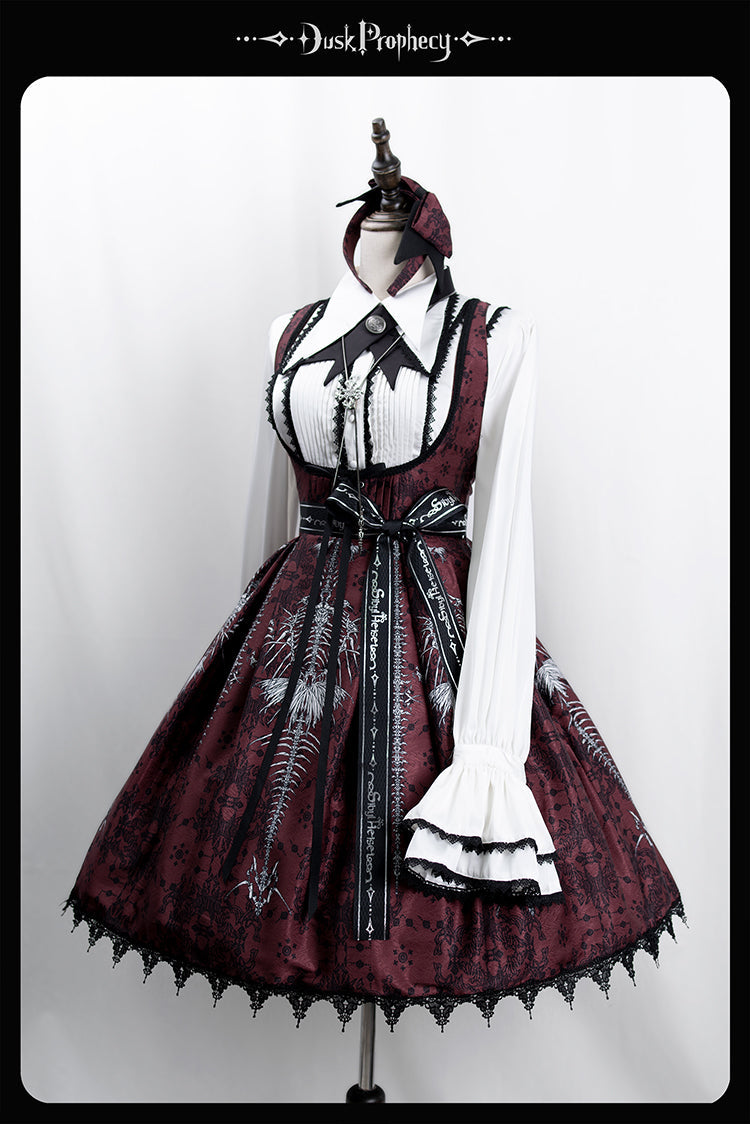 DuskProphecy - Coccyx - Elegant Lolita Dress High Waist Fishbone Print JSK Set