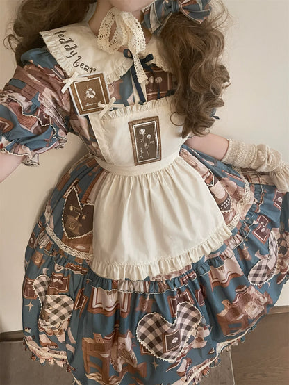 Babyblue - Gretel Bear - Vintage Lolita Dress Teddy Bear Prints Dress