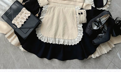 With PUJI - Kiss Kiss - Vintage Lolita OP Dress Maid Lolita Apron Dress