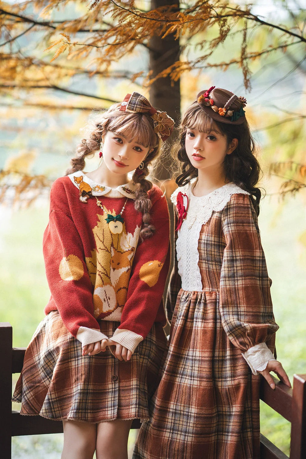 Miss Point - Chubby Fox in the Forest - Kawaii Lolita Sweater Customized Winter Lolita Couple Outfit