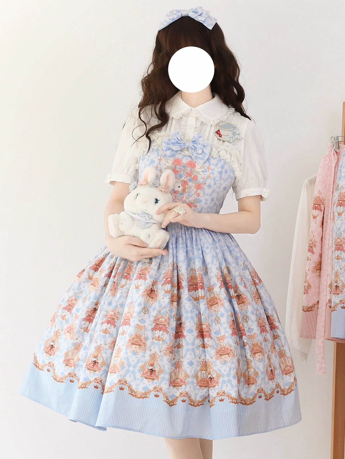 Strawberry Witch - Rose Garden Bunny - Daily Lolita Rose Bunny Printing OP JSK Dress Set