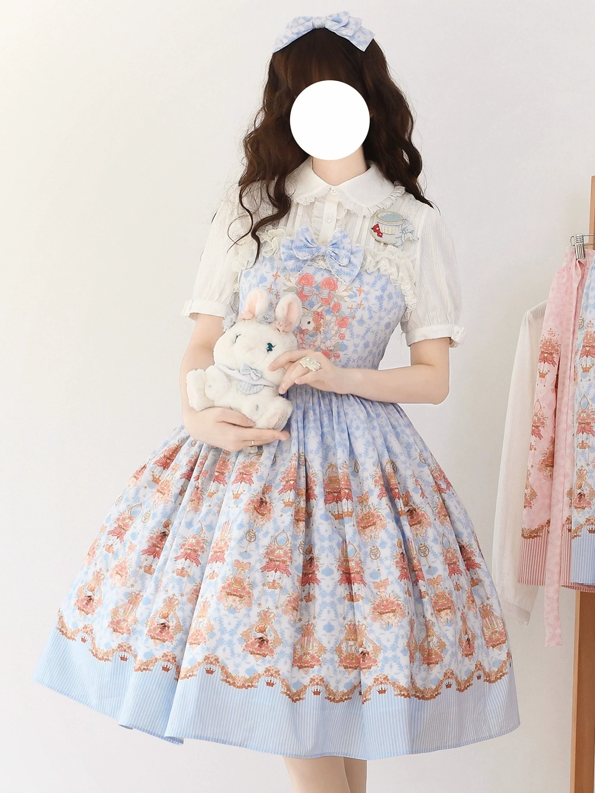 Strawberry Witch - Rose Garden Bunny - Daily Lolita Rose Bunny Printing OP JSK Dress Set