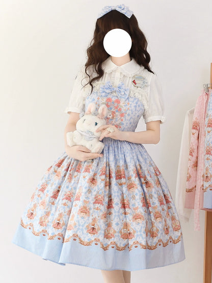 Strawberry Witch - Rose Garden Bunny - Daily Lolita Rose Bunny Printing OP JSK Dress Set