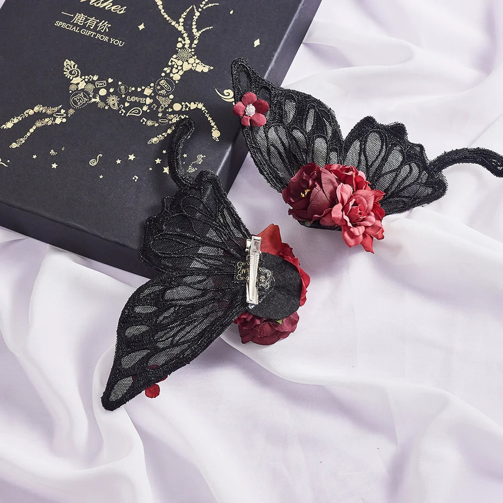 Tang Tang Craft - Gothic Lolita Black Lace Wing Hairclips