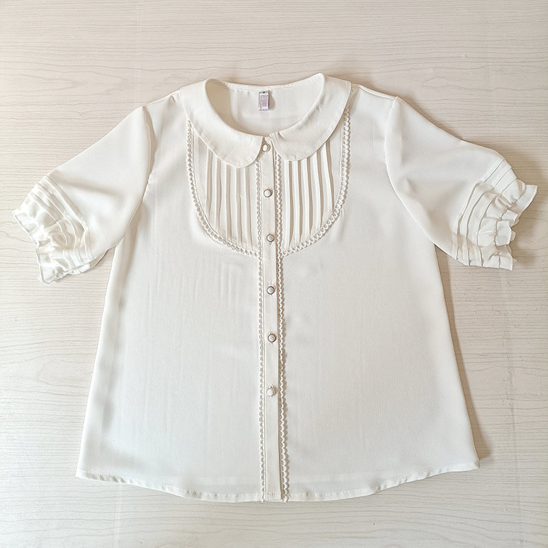 Youlan Lane - Elegant Lolita Chiffon White Short Blouse